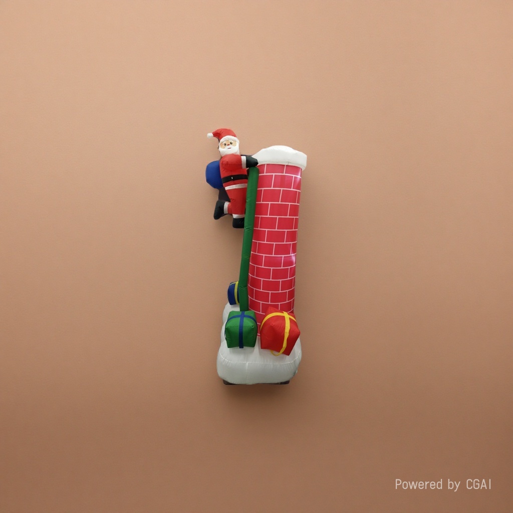 Red brick walls, chimneys, Santa Claus climbing decorations, inflatable Christmas ornaments with a dowry box, green pipes, Christmas trees, bows, and flower balls Application Scenario
