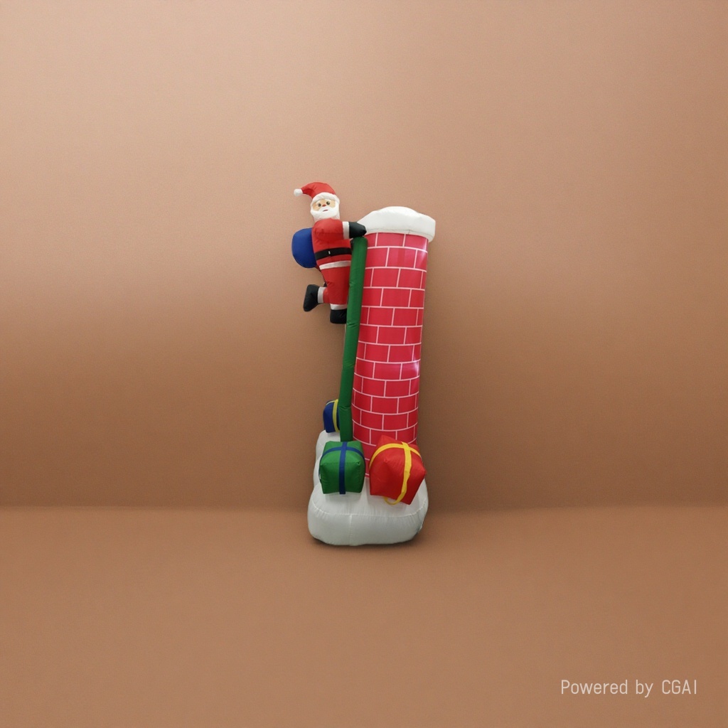 Red brick walls, chimneys, Santa Claus climbing decorations, inflatable Christmas ornaments with a dowry box, green pipes, Christmas trees, bows, and flower balls Specification image