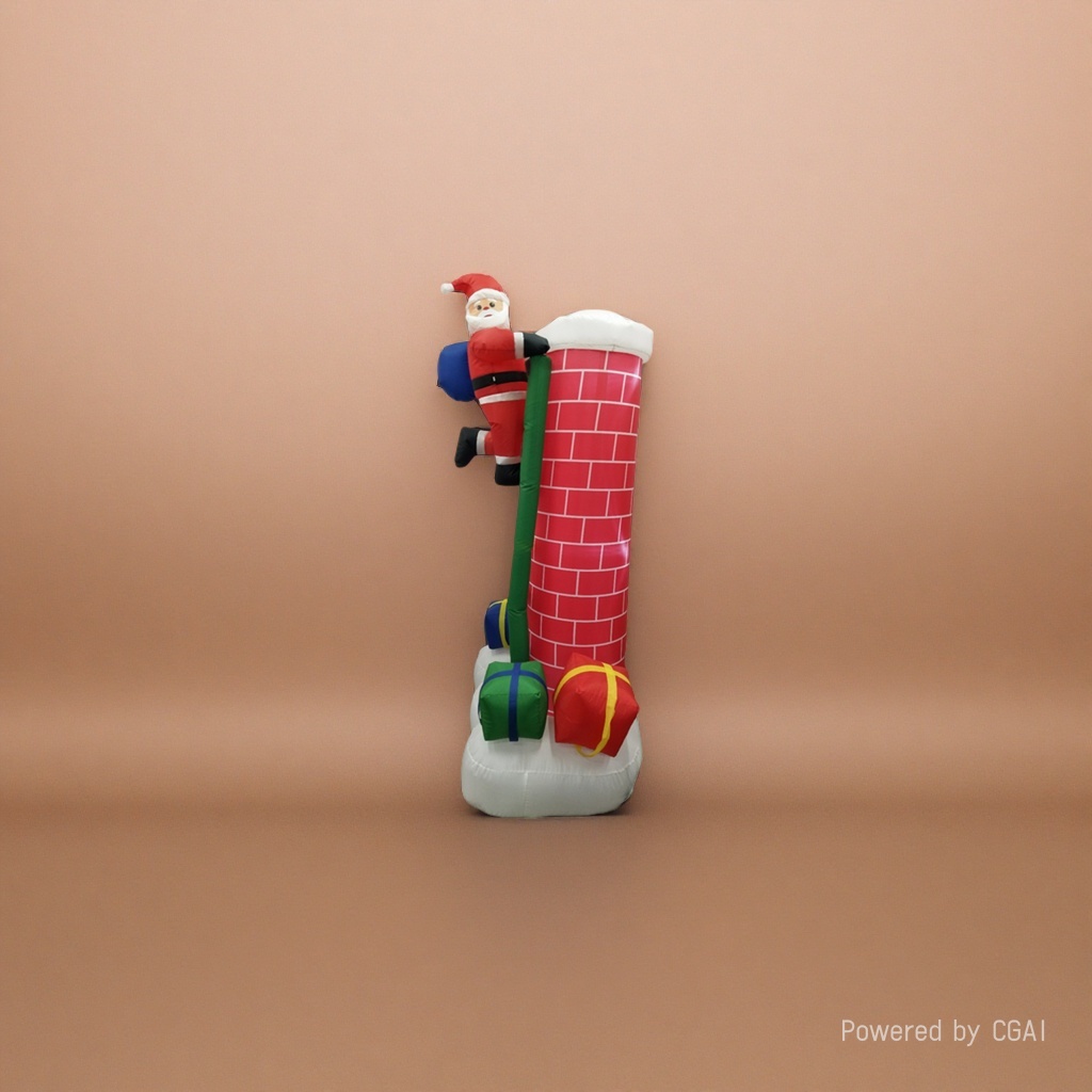 Red brick walls, chimneys, Santa Claus climbing decorations, inflatable Christmas ornaments with a dowry box, green pipes, Christmas trees, bows, and flower balls details Picture