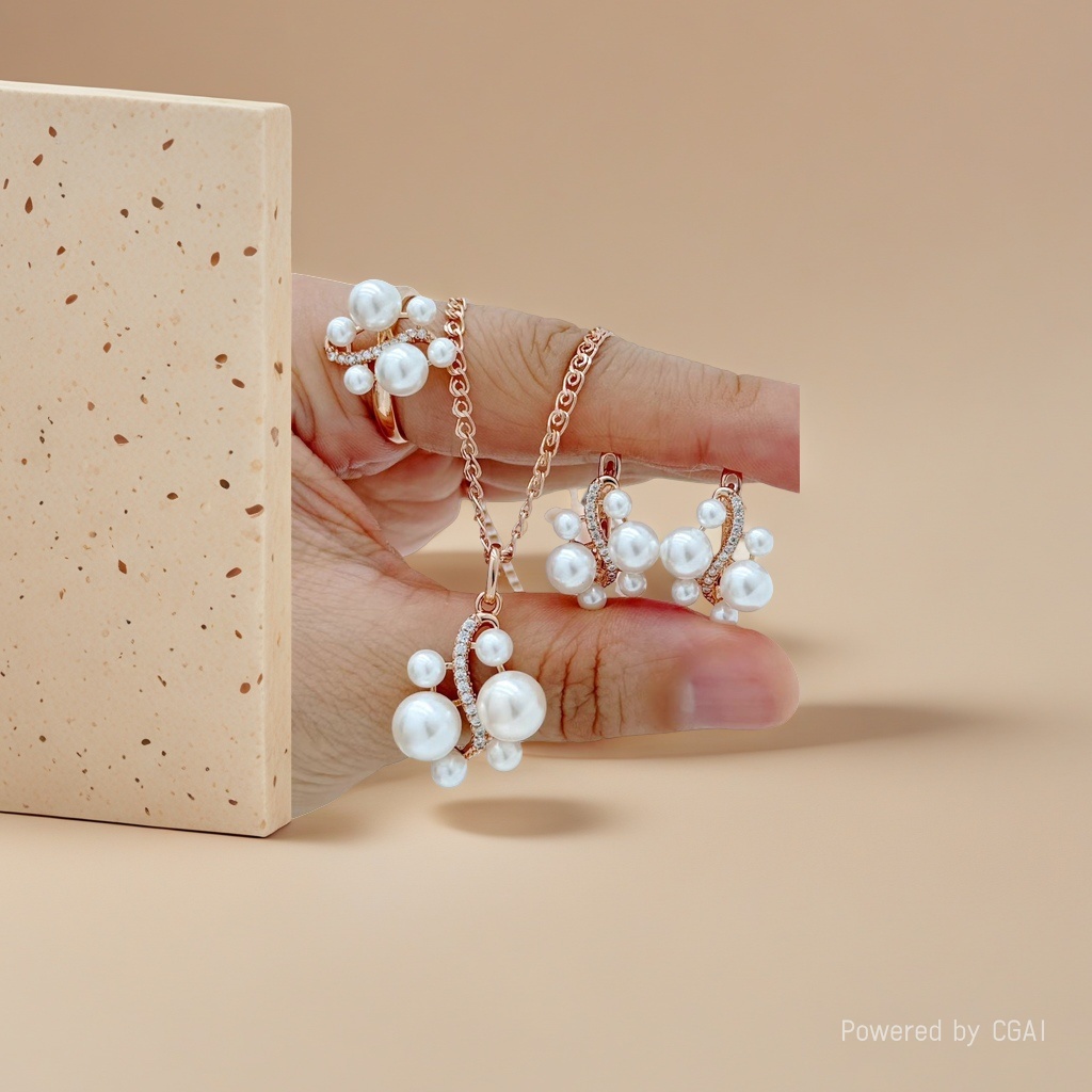 Oro rosa perla diamantes conjunto de joyas material de acero inoxidable agua de mar perlas adornos Application Scenario