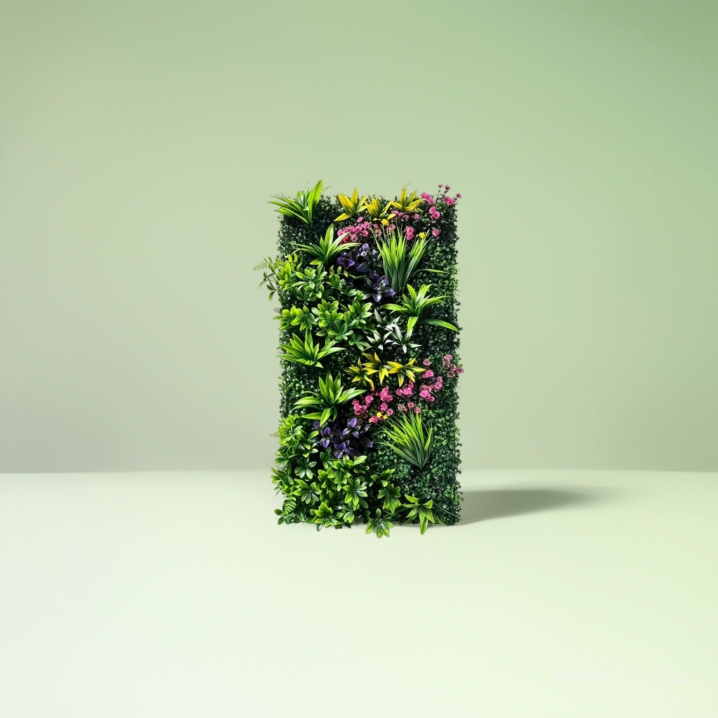 The green artificial plant wall contains yellow, purple and pink flowers as well as various types of green leafy plants to simulate the micro-landscape of the horsehead tree details Picture