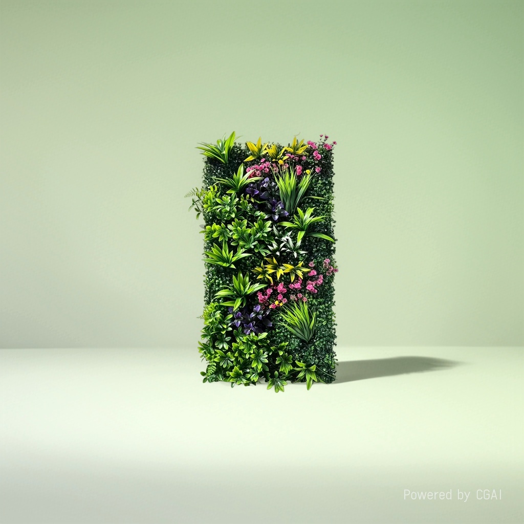 The green artificial plant wall contains yellow, purple and pink flowers as well as various types of green leafy plants to simulate the micro-landscape of the horsehead tree Specification image