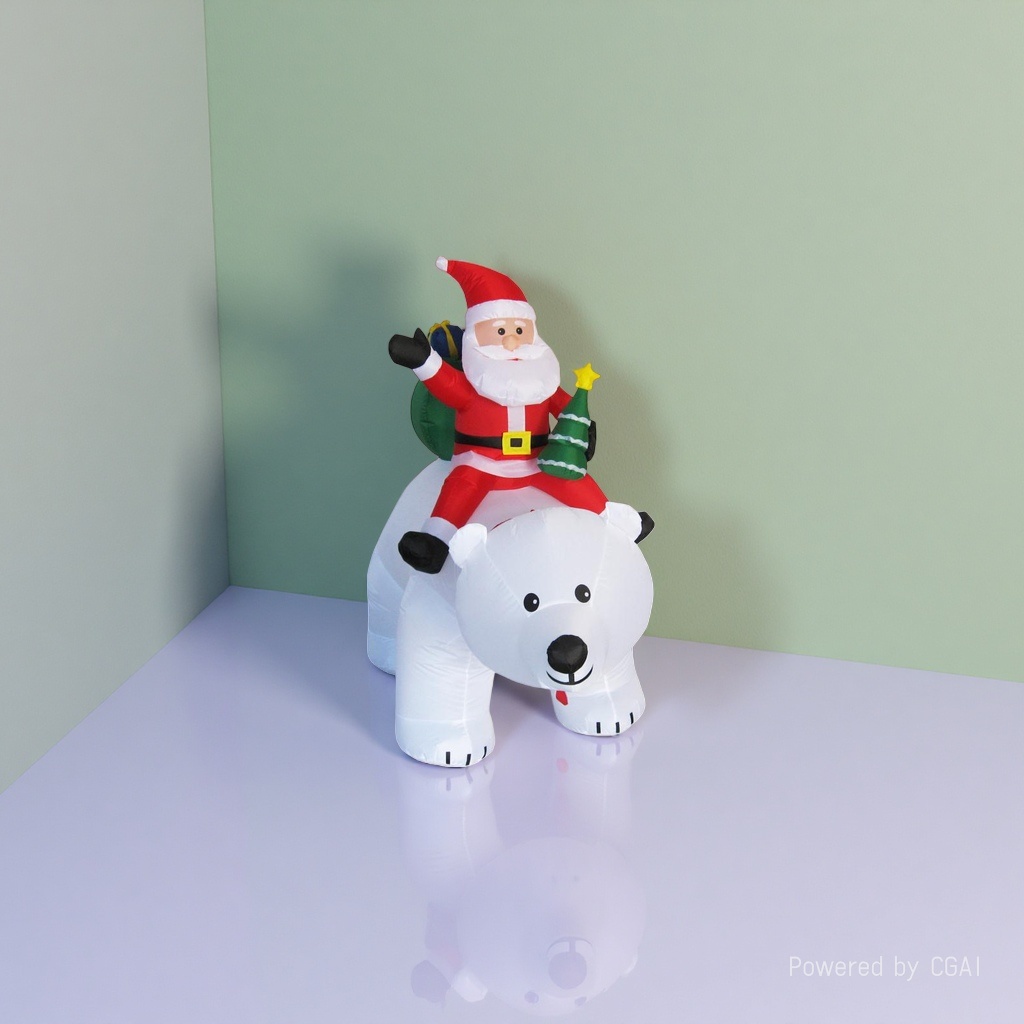 Red Santa Claus riding a white polar bear decoration Item Picture