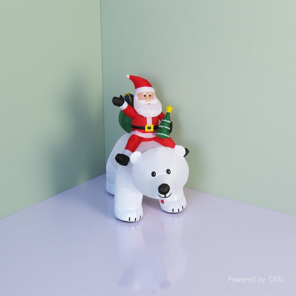 Red Santa Claus riding a white polar bear decoration details Picture