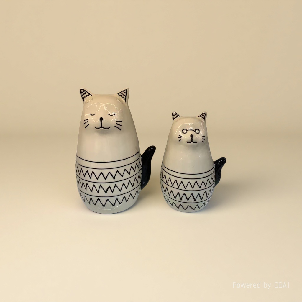 A beige cat-shaped ceramic decorative item for home use in the living room and bedroom on the desktop Application Scenario