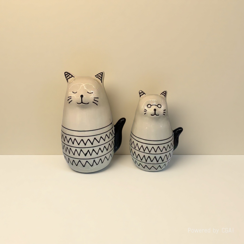 A beige cat-shaped ceramic decorative item for home use in the living room and bedroom on the desktop Specification image