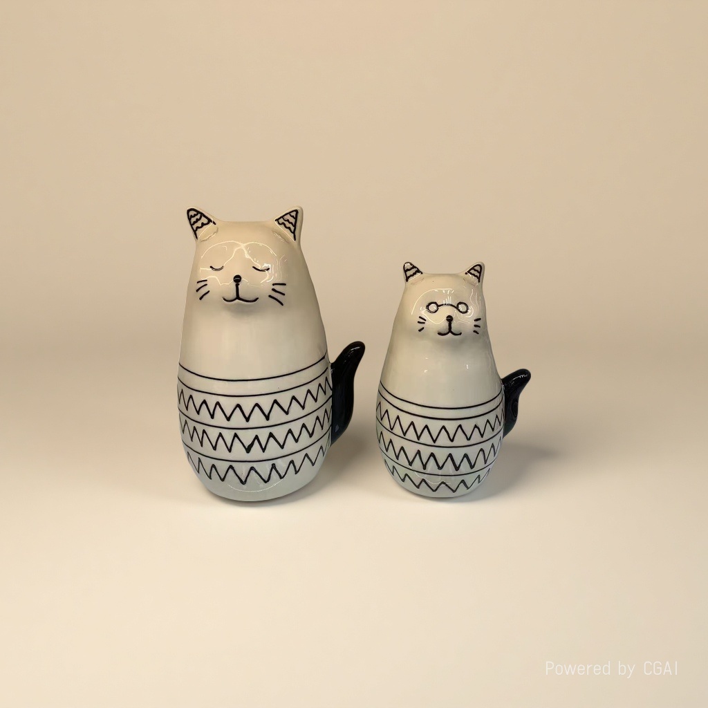 A beige cat-shaped ceramic decorative item for home use in the living room and bedroom on the desktop details Picture