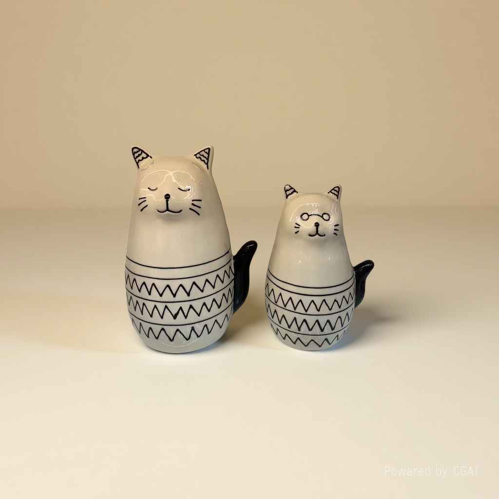 A beige cat-shaped ceramic decorative item for home use in the living room and bedroom on the desktop