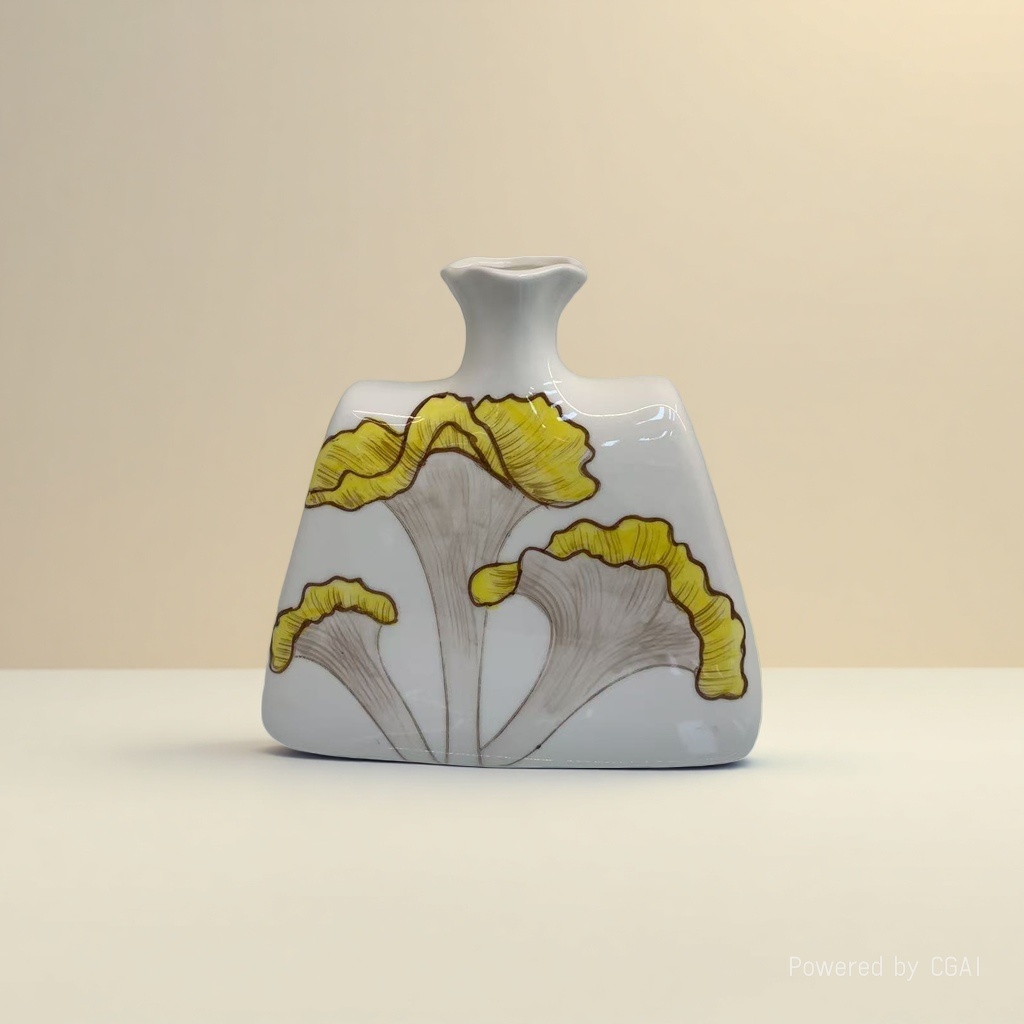 White ceramic creative vase with ginkgo leaf pattern, large tea vase, yellow and grayish-brown glaze Application Scenario