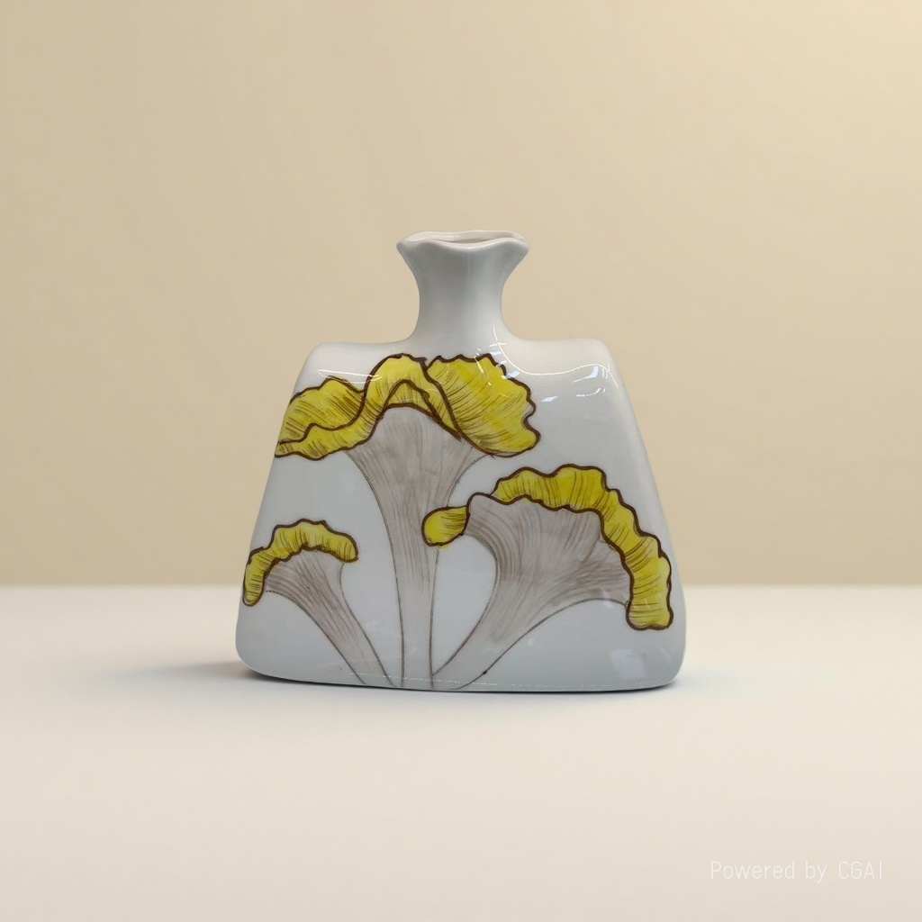 White ceramic creative vase with ginkgo leaf pattern, large tea vase, yellow and grayish-brown glaze details Picture