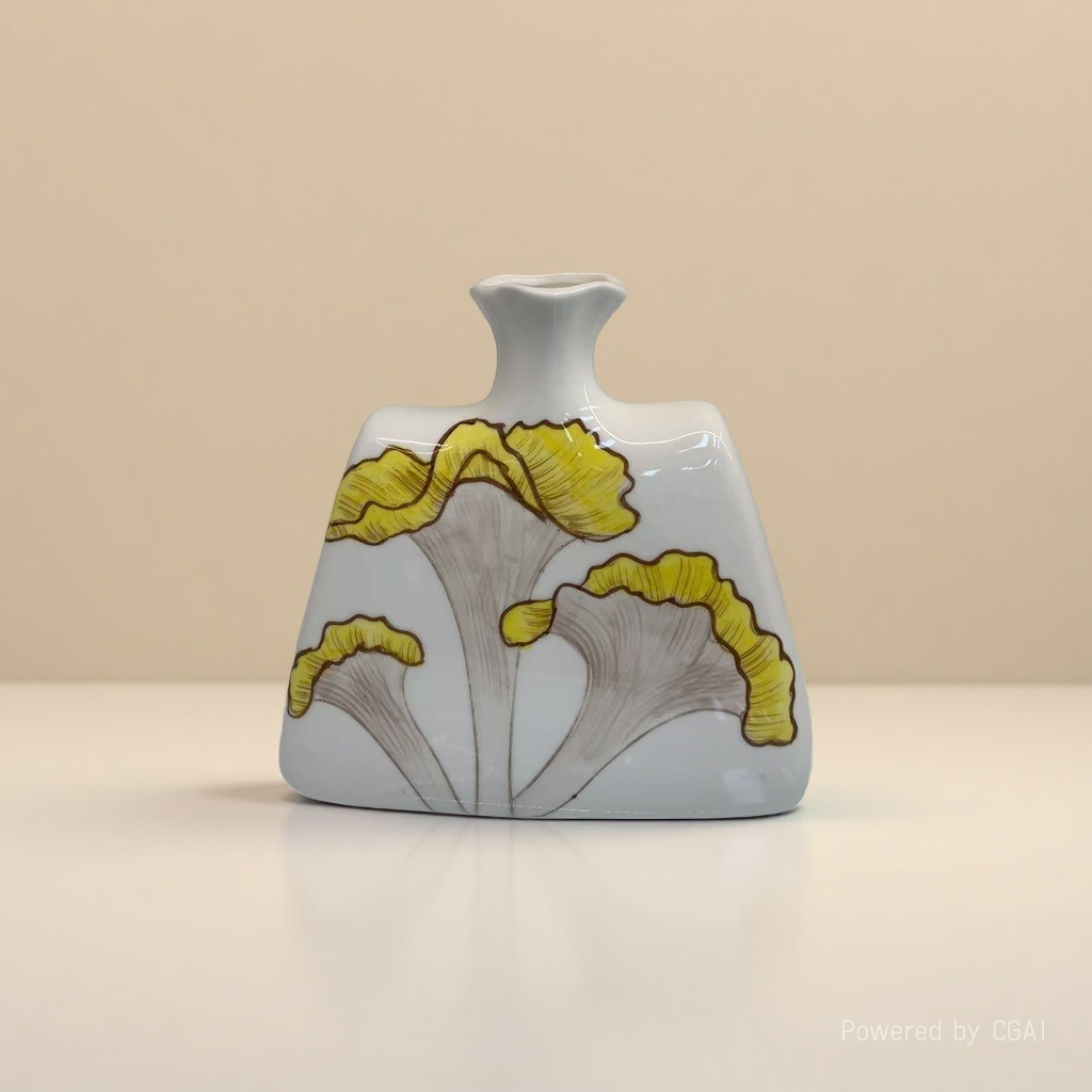 White ceramic creative vase with ginkgo leaf pattern, large tea vase, yellow and grayish-brown glaze Specification image