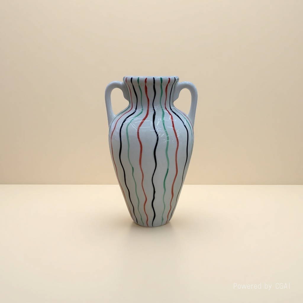 White, red, green and black wavy striped double-ear ceramic creative vase, large tea vase, acrylic decoration Specification image