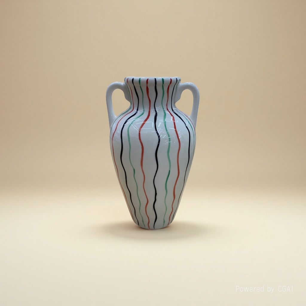 White, red, green and black wavy striped double-ear ceramic creative vase, large tea vase, acrylic decoration