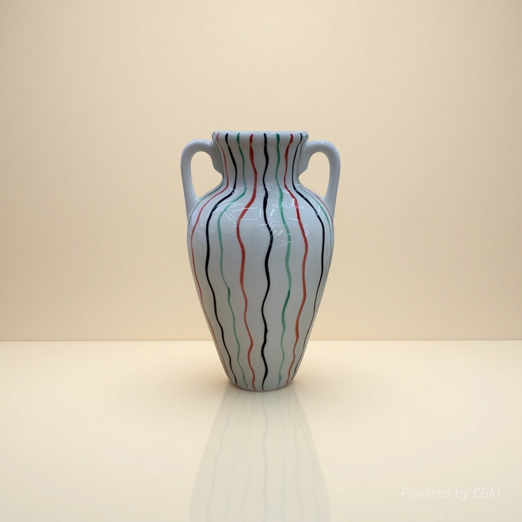 White, red, green and black wavy striped double-ear ceramic creative vase, large tea vase, acrylic decoration details Picture