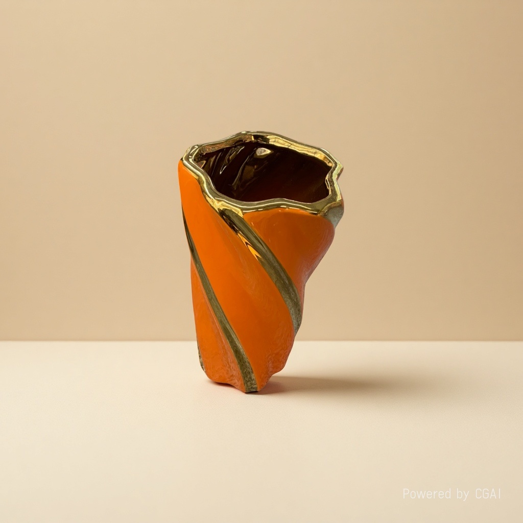Orange spiral-patterned creative ceramic vase, large tea vase, acrylic decorative vase