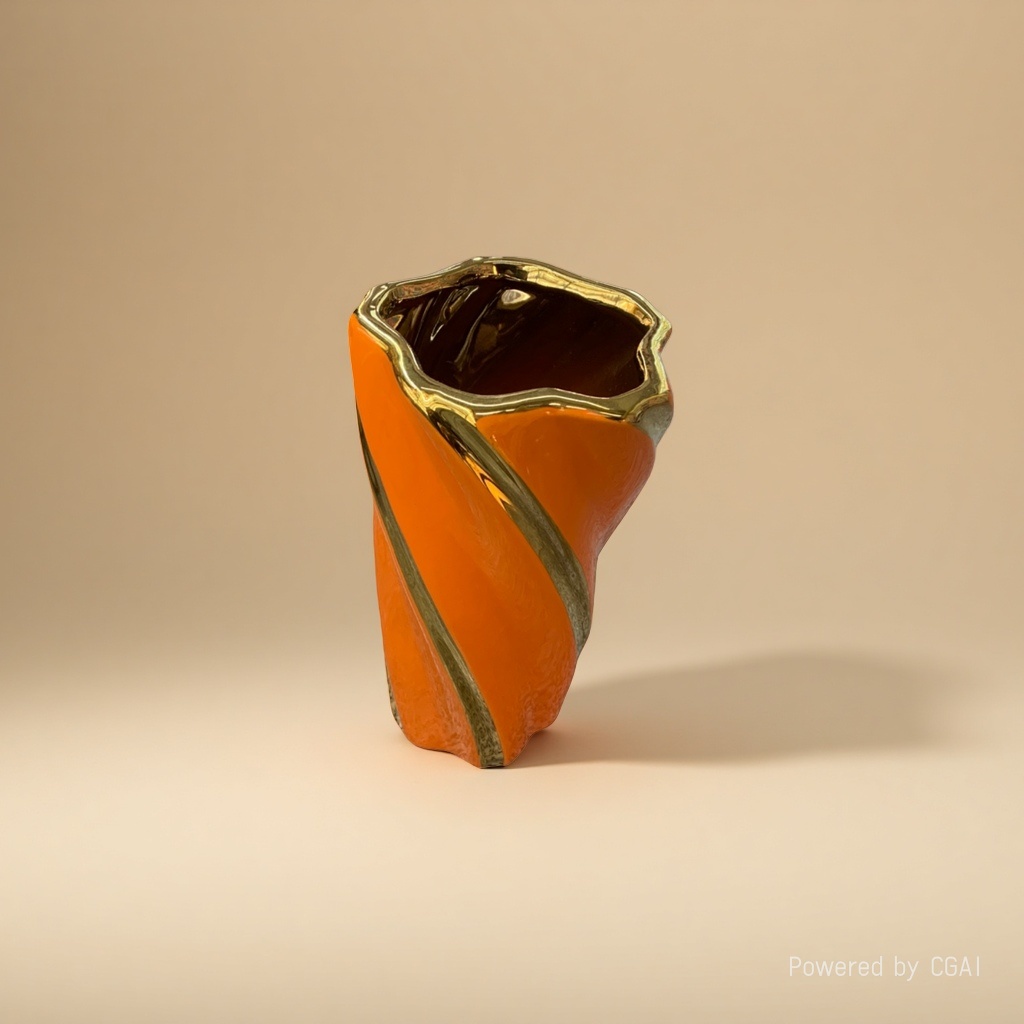 Orange spiral-patterned creative ceramic vase, large tea vase, acrylic decorative vase details Picture