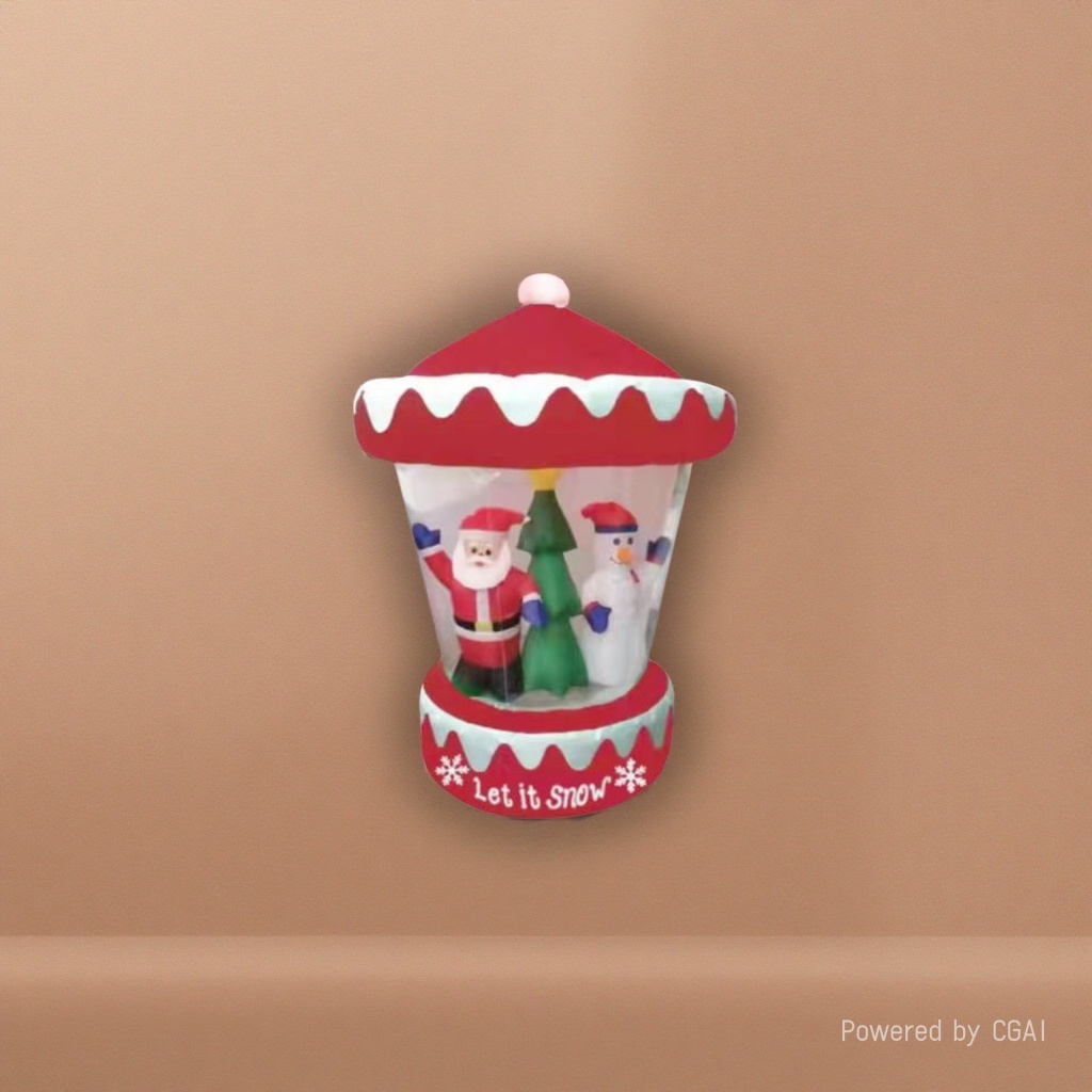 The red Christmas snow ball contains Santa Claus, a snowman and a Christmas tree Item Picture
