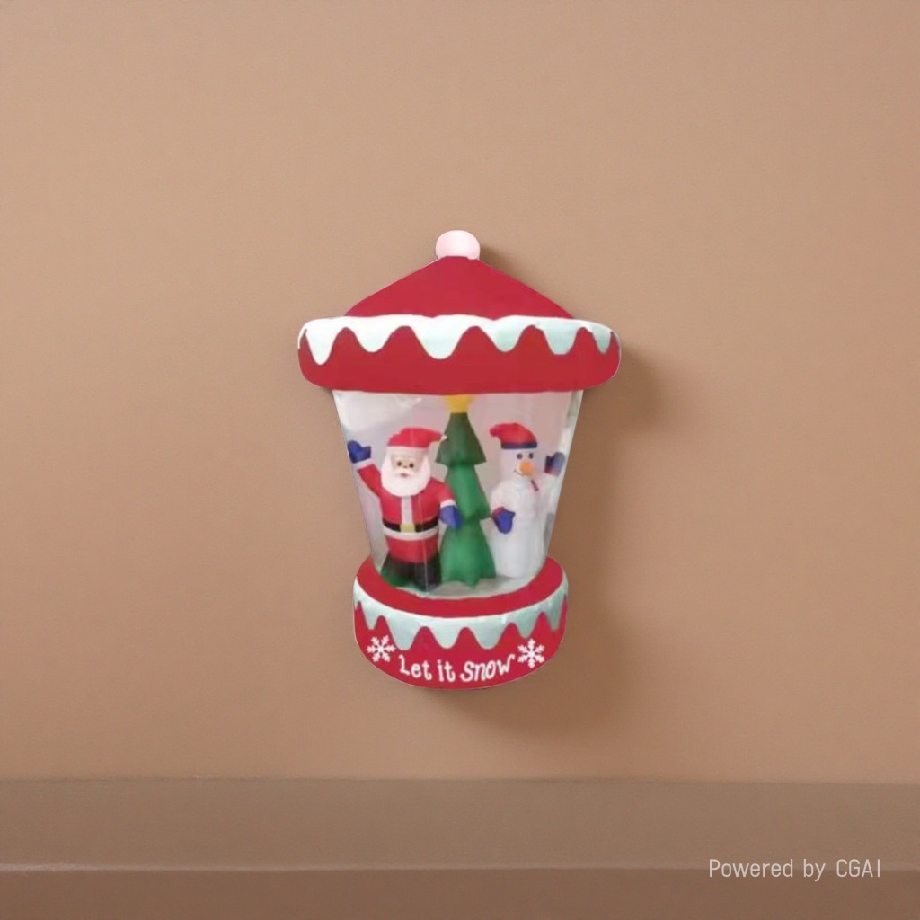 The red Christmas snow ball contains Santa Claus, a snowman and a Christmas tree Specification image