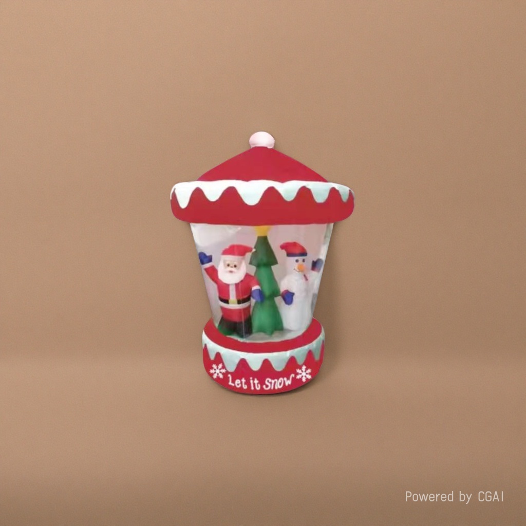 The red Christmas snow ball contains Santa Claus, a snowman and a Christmas tree details Picture