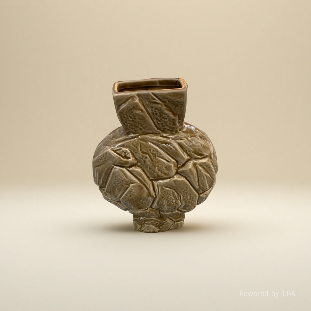Brown glazed leaf vein texture ceramic creative vase, large tea vase, acrylic decorative vase details Picture
