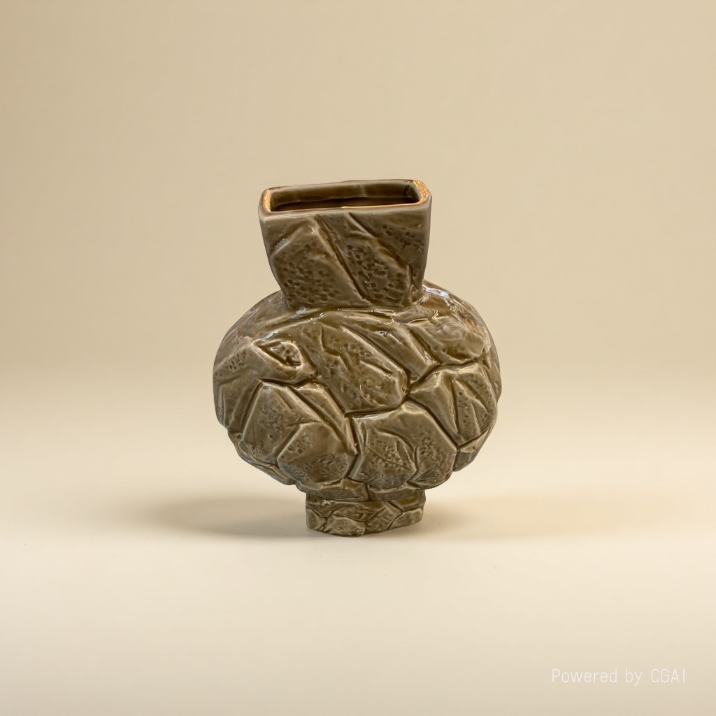 Brown glazed leaf vein texture ceramic creative vase, large tea vase, acrylic decorative vase Application Scenario