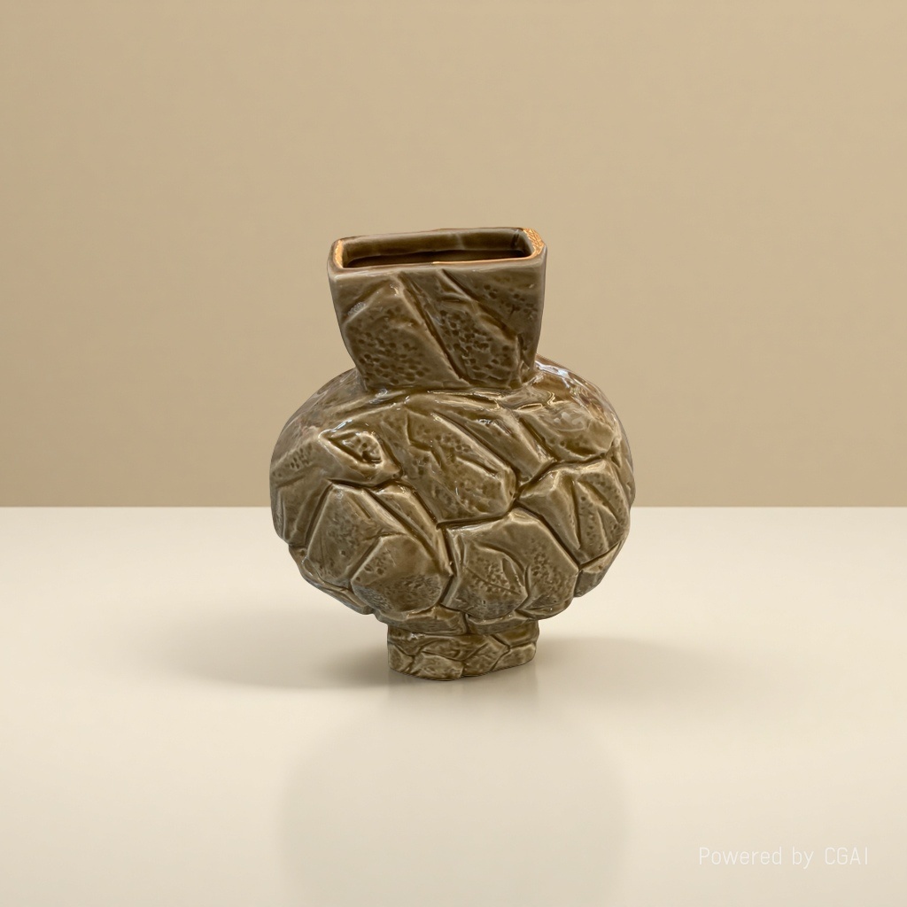 Brown glazed leaf vein texture ceramic creative vase, large tea vase, acrylic decorative vase Specification image