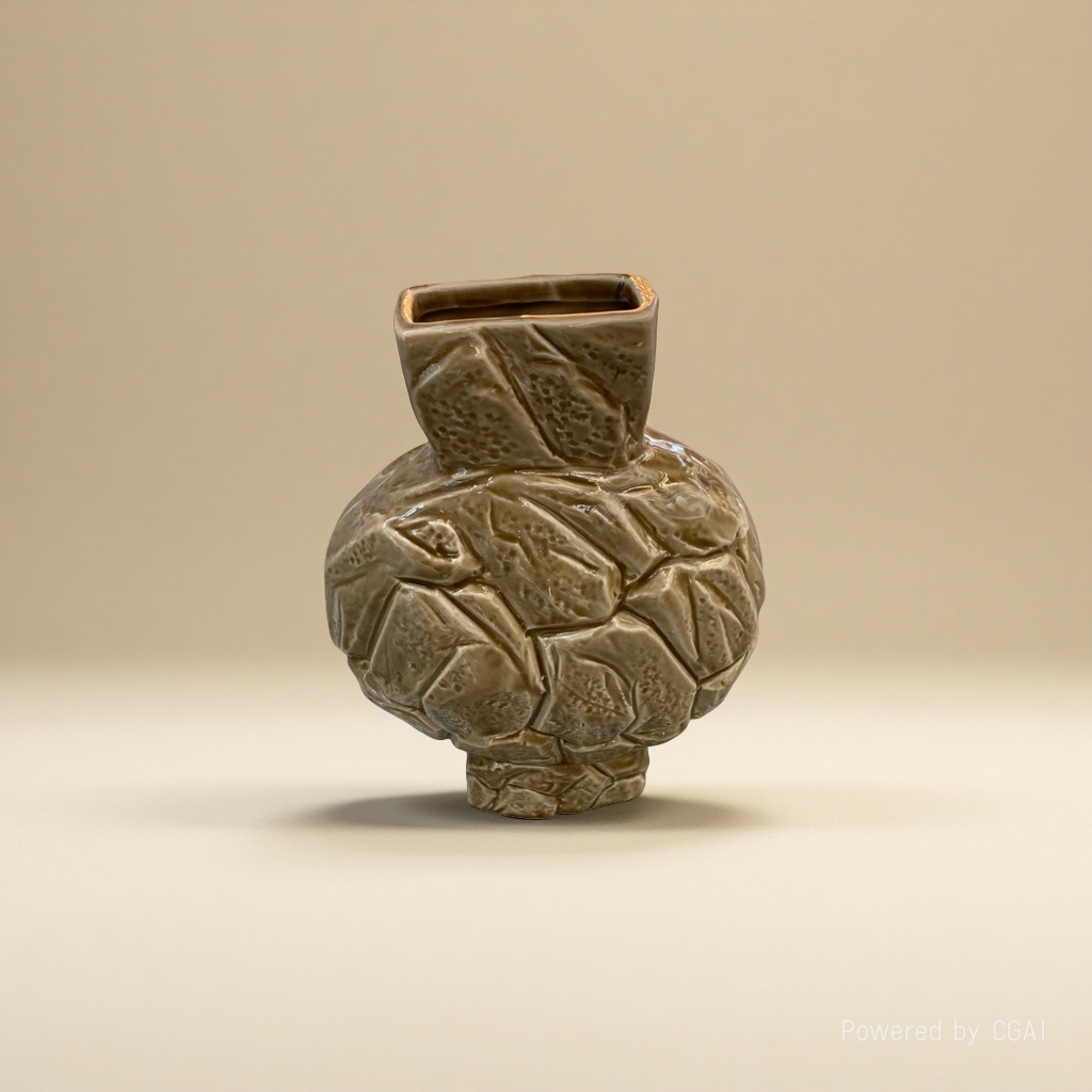 Brown glazed leaf vein texture ceramic creative vase, large tea vase, acrylic decorative vase