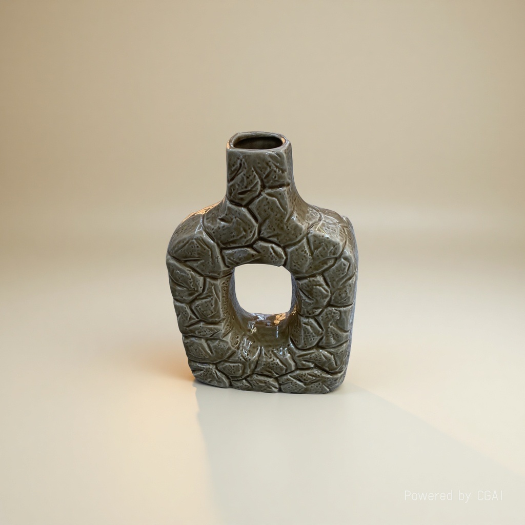 The grayish-green crack-textured ceramic sealed jar set includes a ceramic vase and a glass jar details Picture