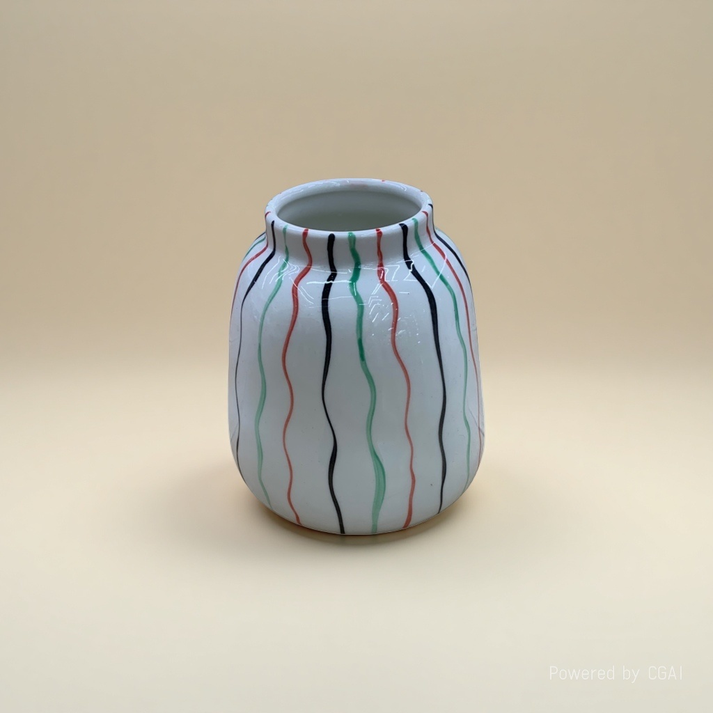 White, red, green and black wavy striped ceramic creative vase, large tea vase details Picture
