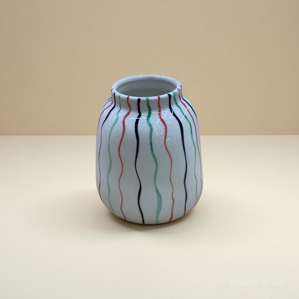 White, red, green and black wavy striped ceramic creative vase, large tea vase