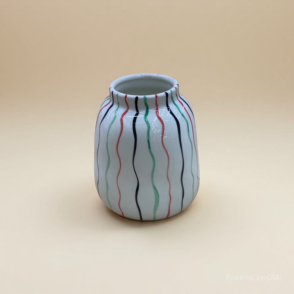 White, red, green and black wavy striped ceramic creative vase, large tea vase Application Scenario