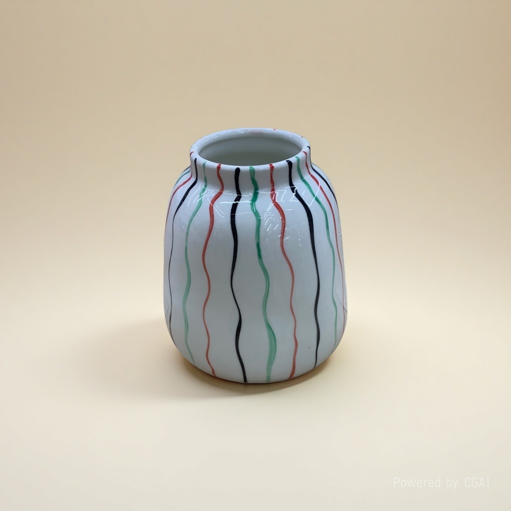 White, red, green and black wavy striped ceramic creative vase, large tea vase Specification image