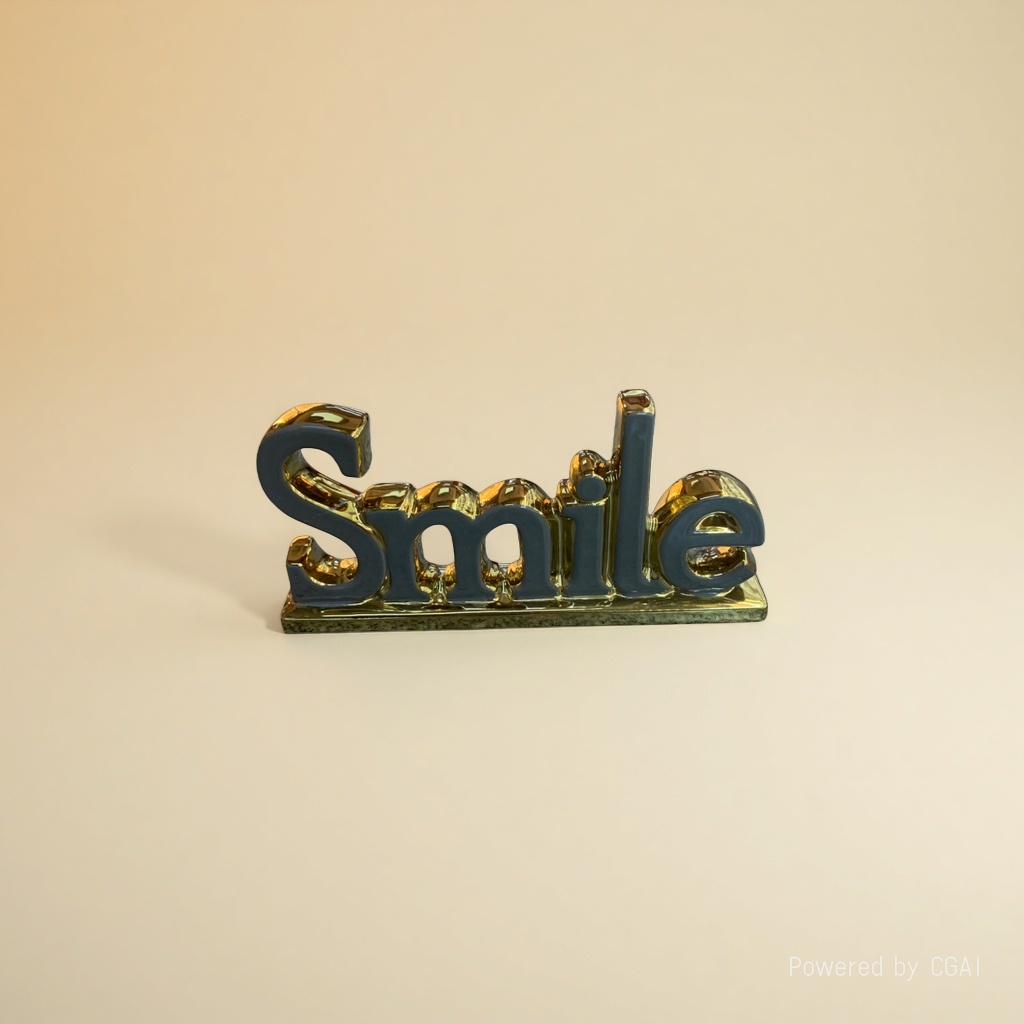 A golden three-dimensional "Smile" lettering decorative item is a creative home living room desktop arrangement details Picture