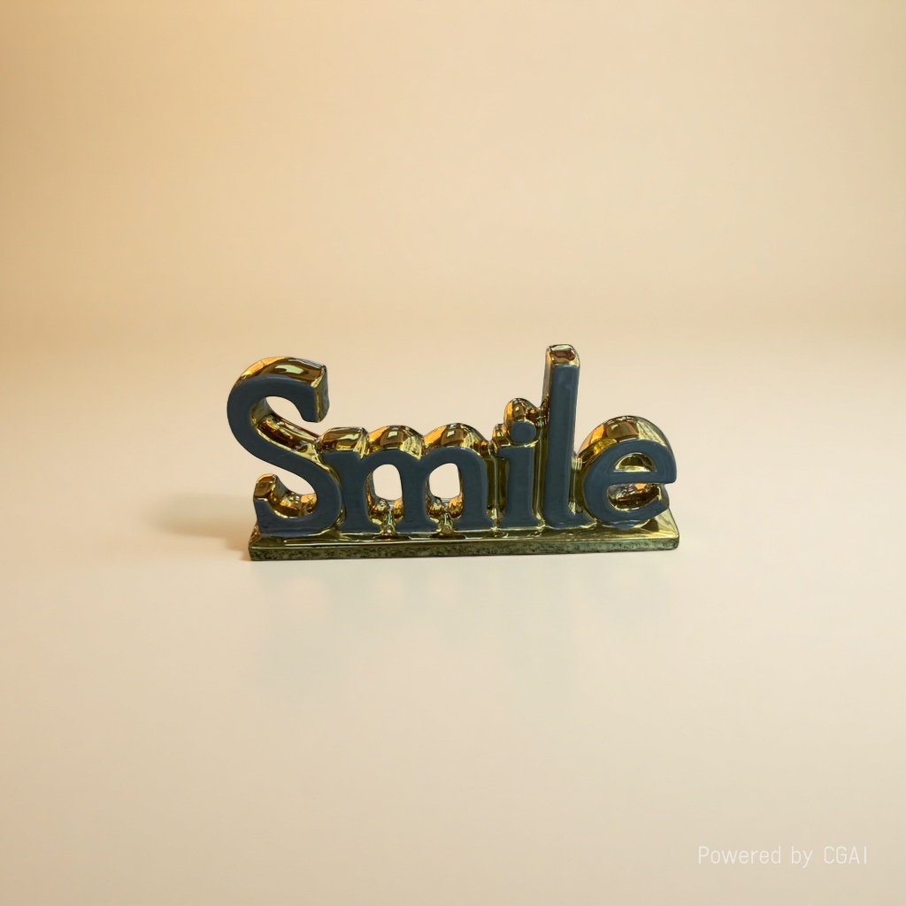 A golden three-dimensional "Smile" lettering decorative item is a creative home living room desktop arrangement Specification image