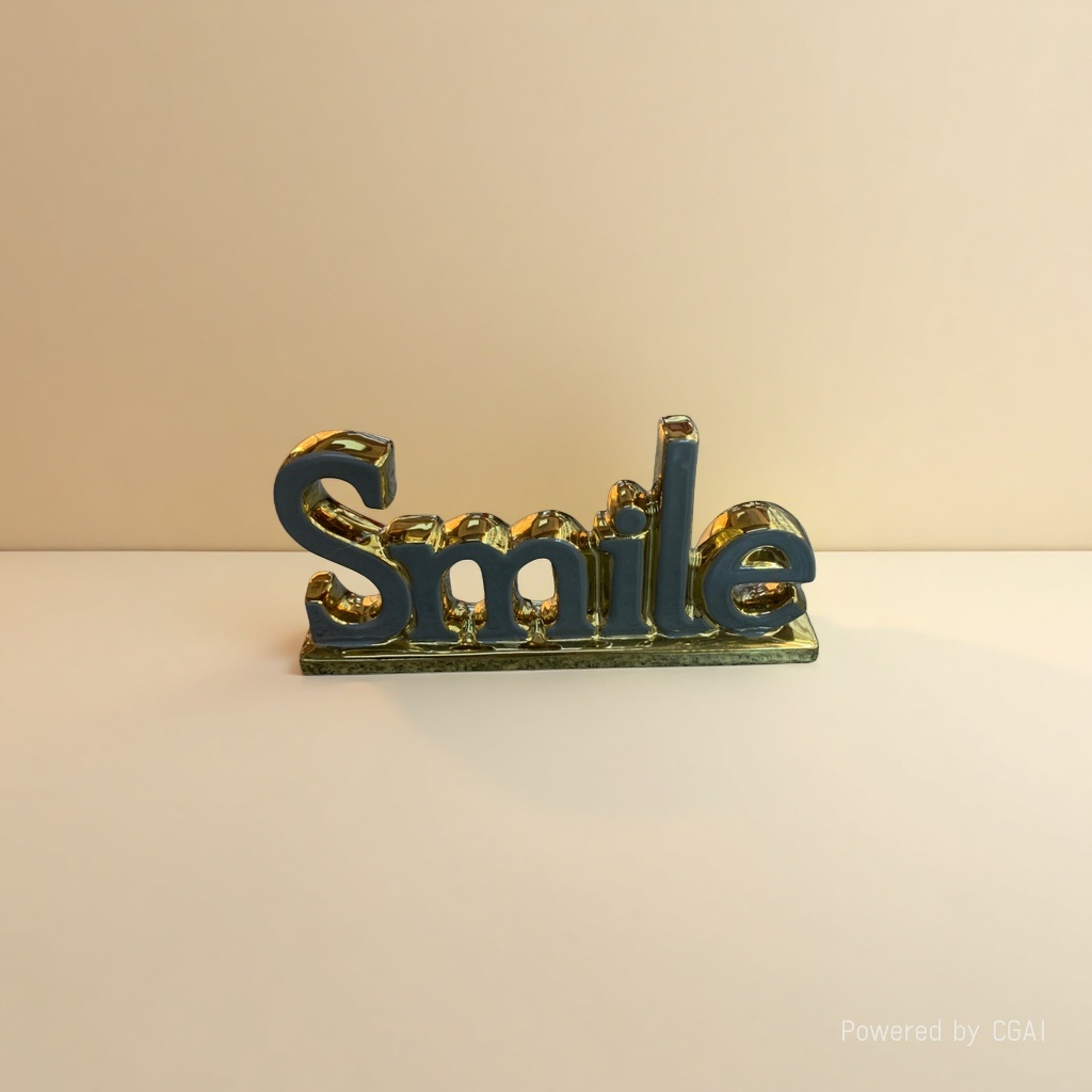 A golden three-dimensional "Smile" lettering decorative item is a creative home living room desktop arrangement Application Scenario