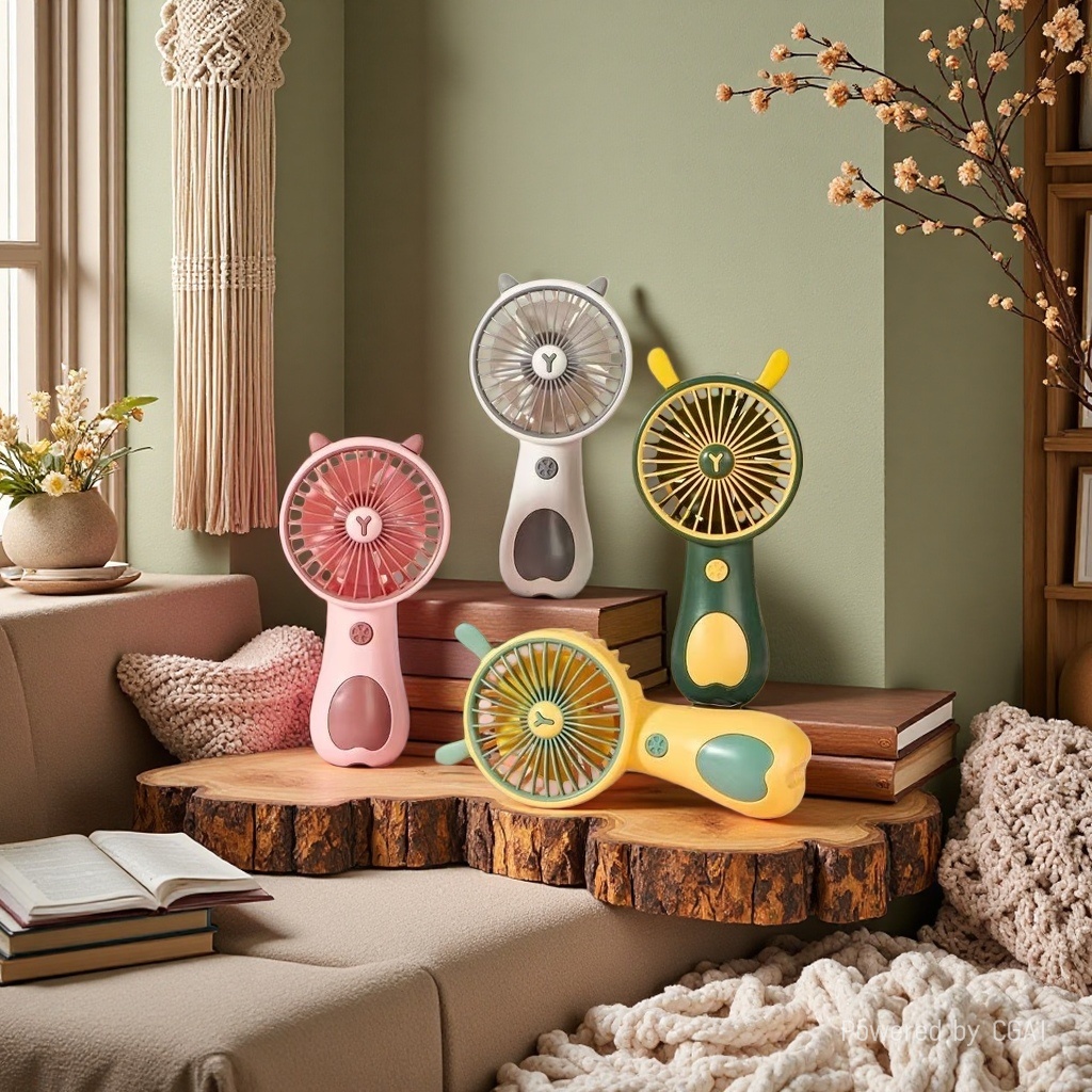 Mini handheld fan, colorful cartoon neck-hanging small fan, student outdoor portable handheld electric fan Application Scenario