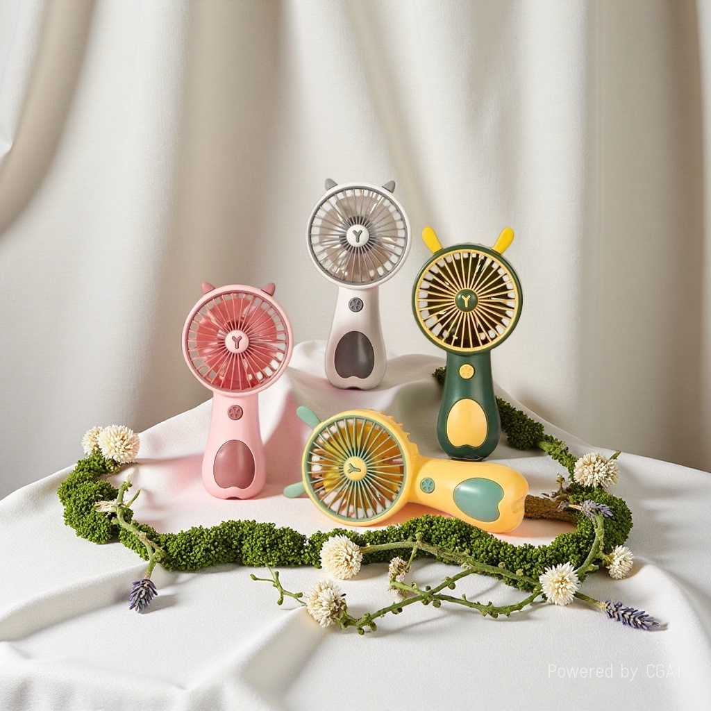 Mini handheld fan, colorful cartoon neck-hanging small fan, student outdoor portable handheld electric fan Specification image