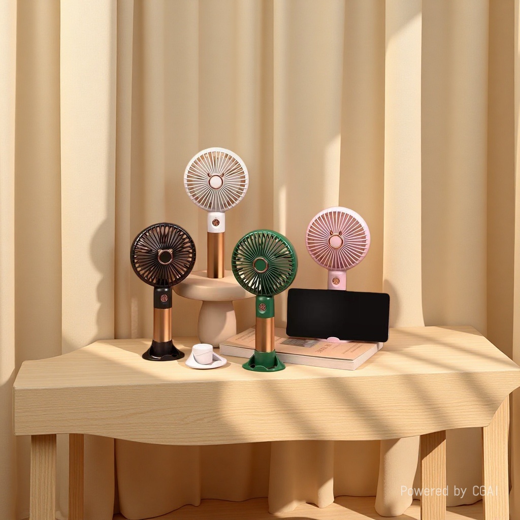 Color USB mini fan, handheld desktop stand, three-in-one small electric fan, rechargeable