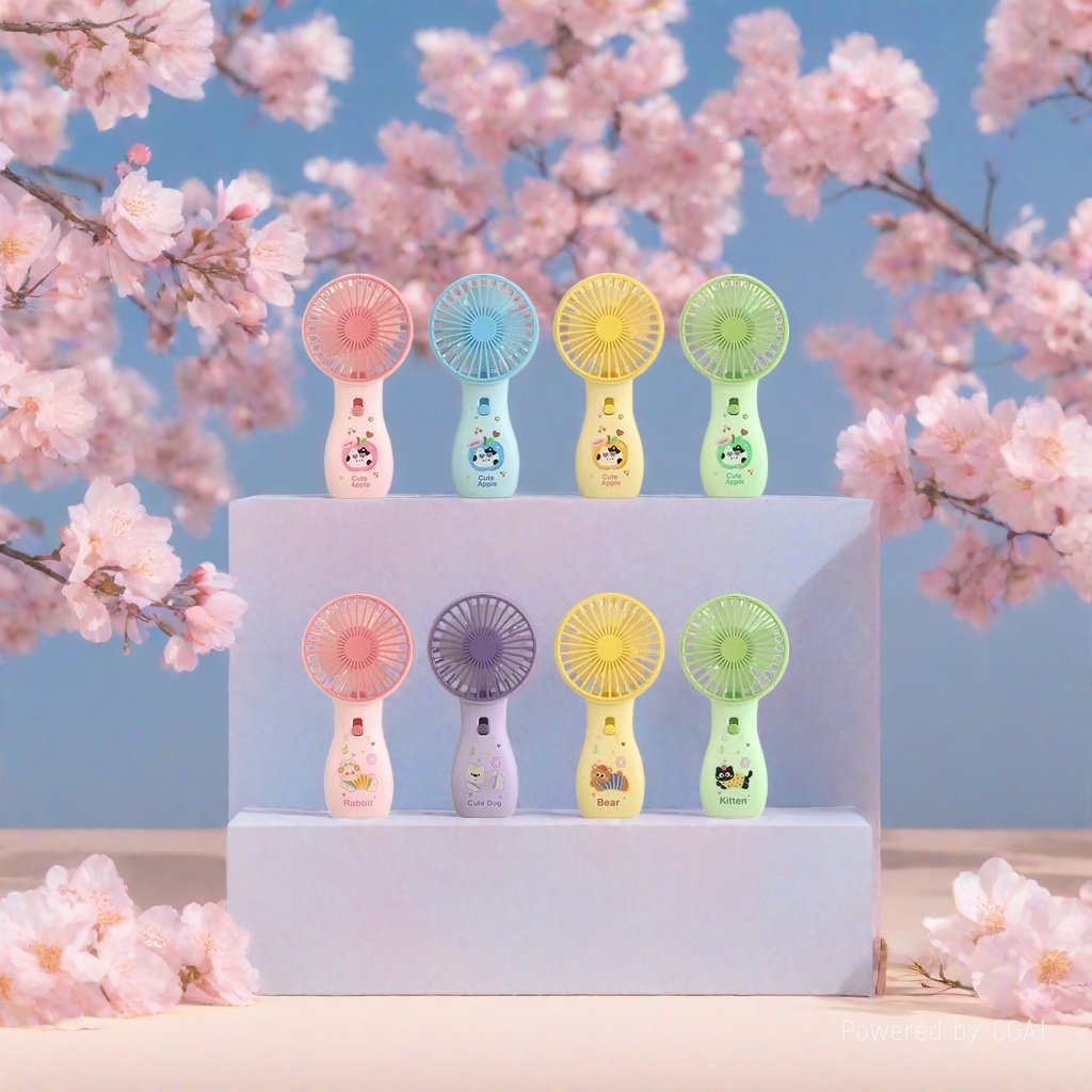 Mini handheld fan, made of colorful ABS material with a neck-hanging design, is a portable small electric fan for outdoor use in student dormitories
