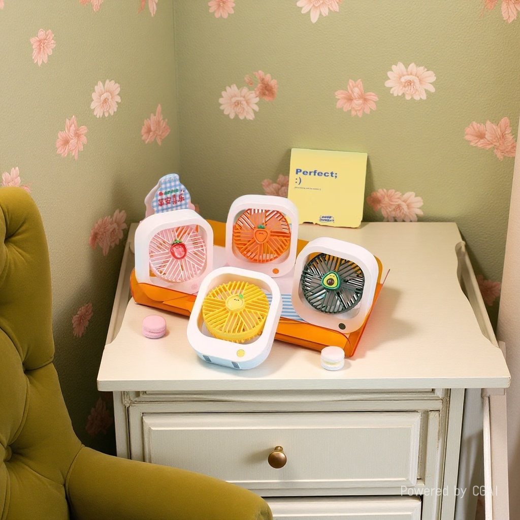 Colorful cartoon-shaped charging fan, creative toy, portable and silent desktop small fan