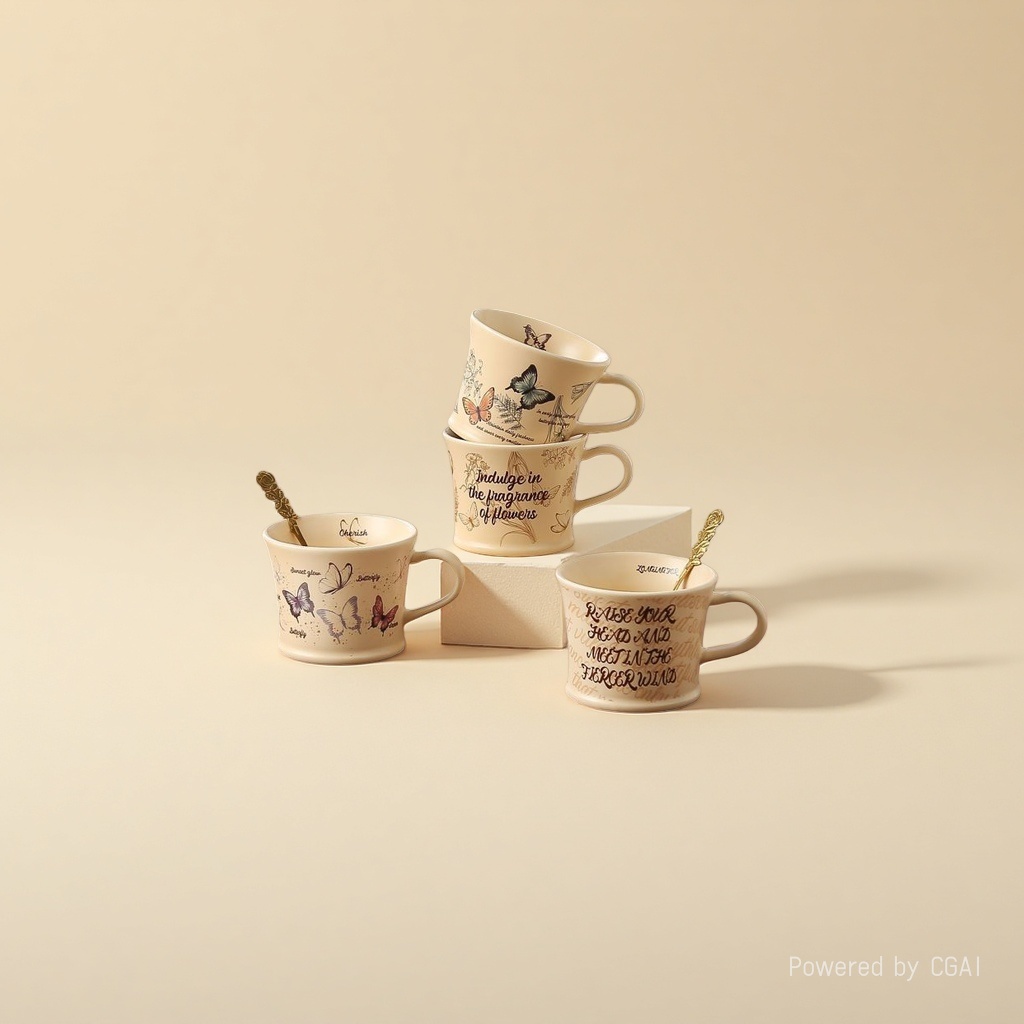 Retro coffee cups, butterfly exquisite spoons, home mugs, ceramic cups, cute couple cups, water cups, cream style Application Scenario