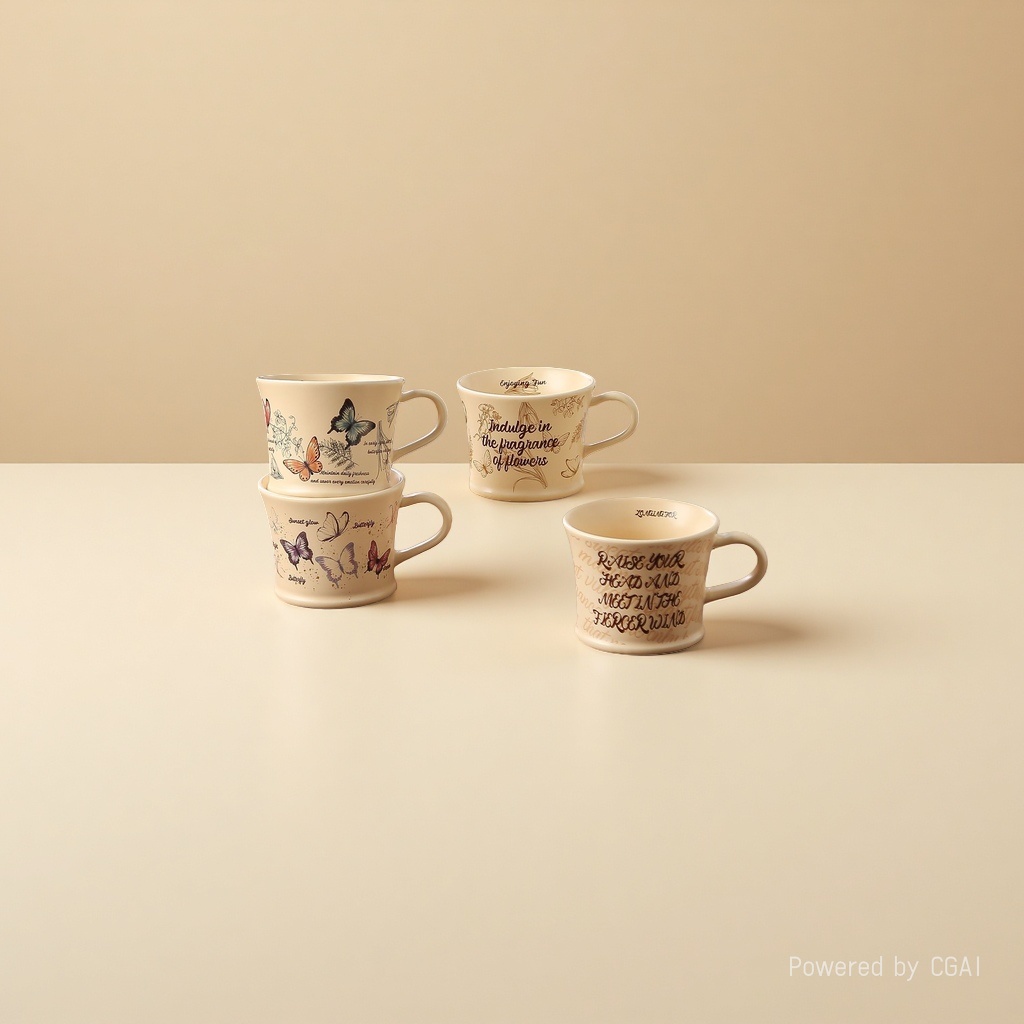 Retro coffee cups, butterfly exquisite spoons, home mugs, ceramic cups, cute couple cups, water cups, cream style