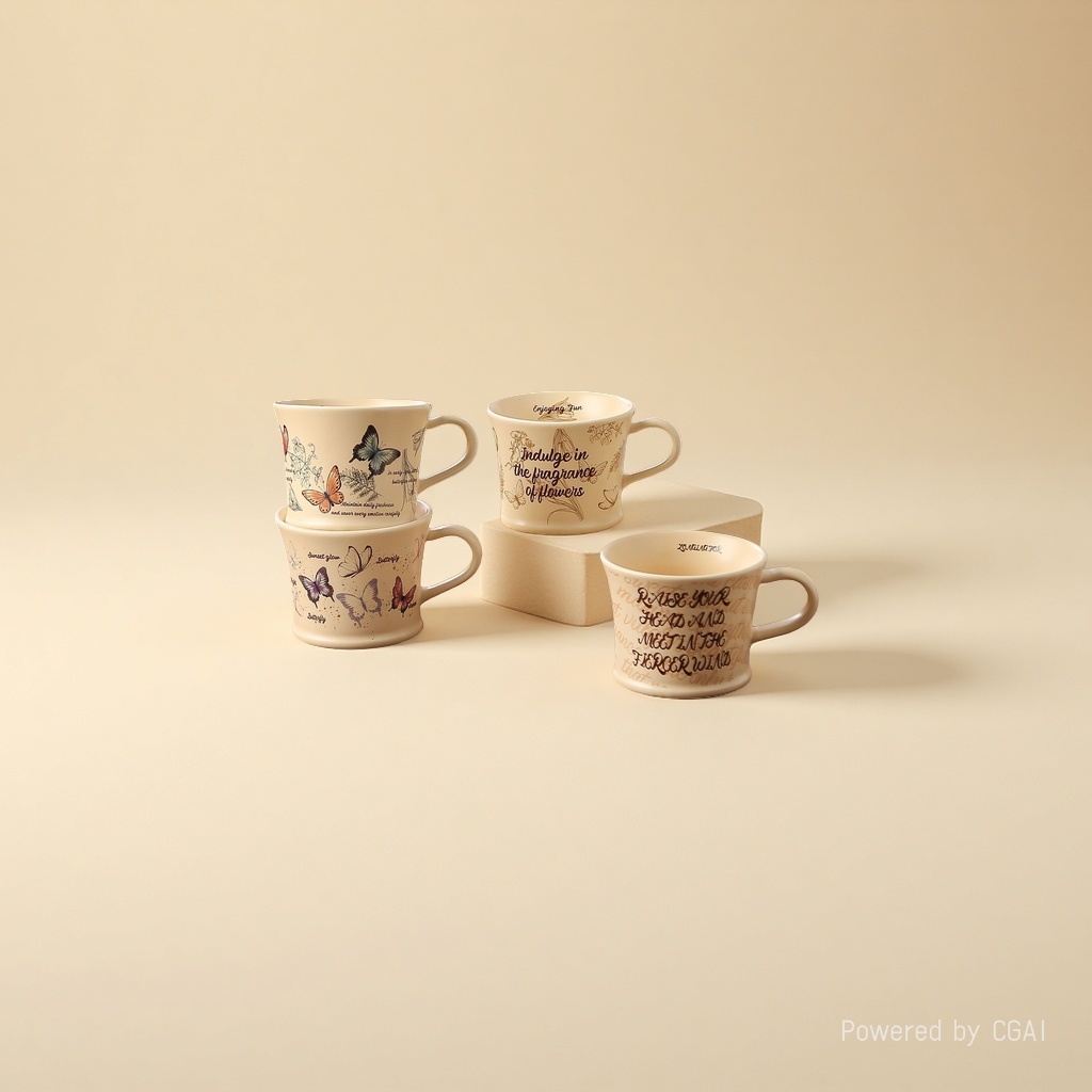 Retro coffee cups, butterfly exquisite spoons, home mugs, ceramic cups, cute couple cups, water cups, cream style details Picture