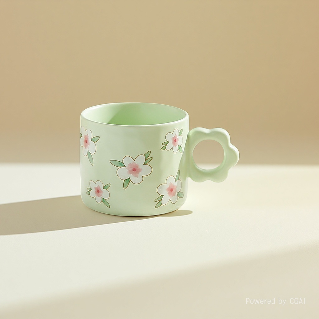 Cute flower-shaped ceramic water cups, ins style creative, high appearance level mugs, couple coffee cups, office breakfast cups Specification image