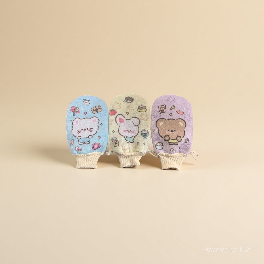 Three colorful cartoon cute pattern series of bath scrubs details Picture