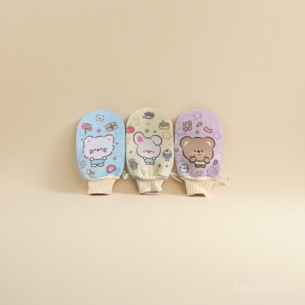 Three colorful cartoon cute pattern series of bath scrubs Specification image