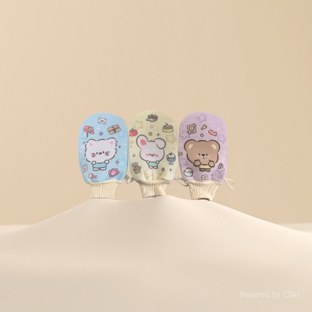 Three colorful cartoon cute pattern series of bath scrubs Application Scenario