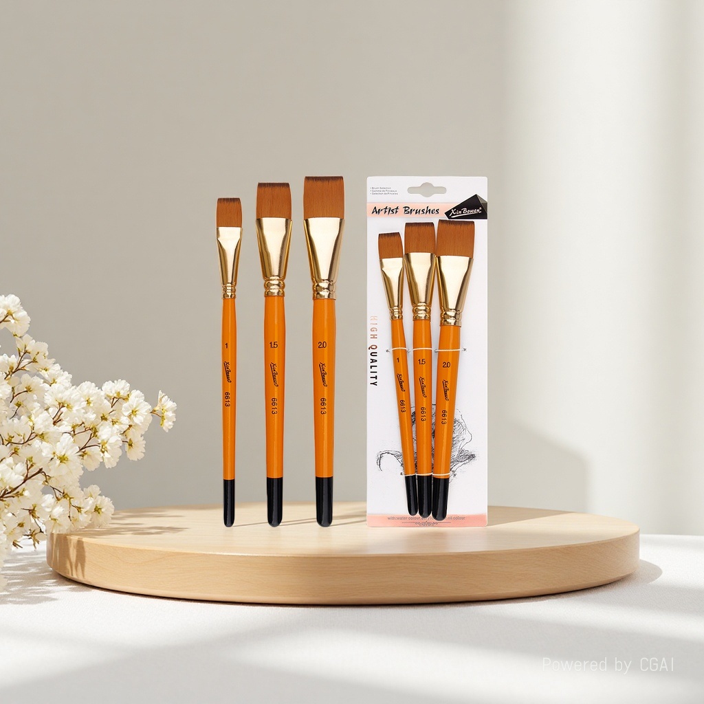 Cross-border oil painting brush set of 3 short rods, nylon bristle art painting watercolor board brush, student acrylic painting brush, orange rod Application Scenario