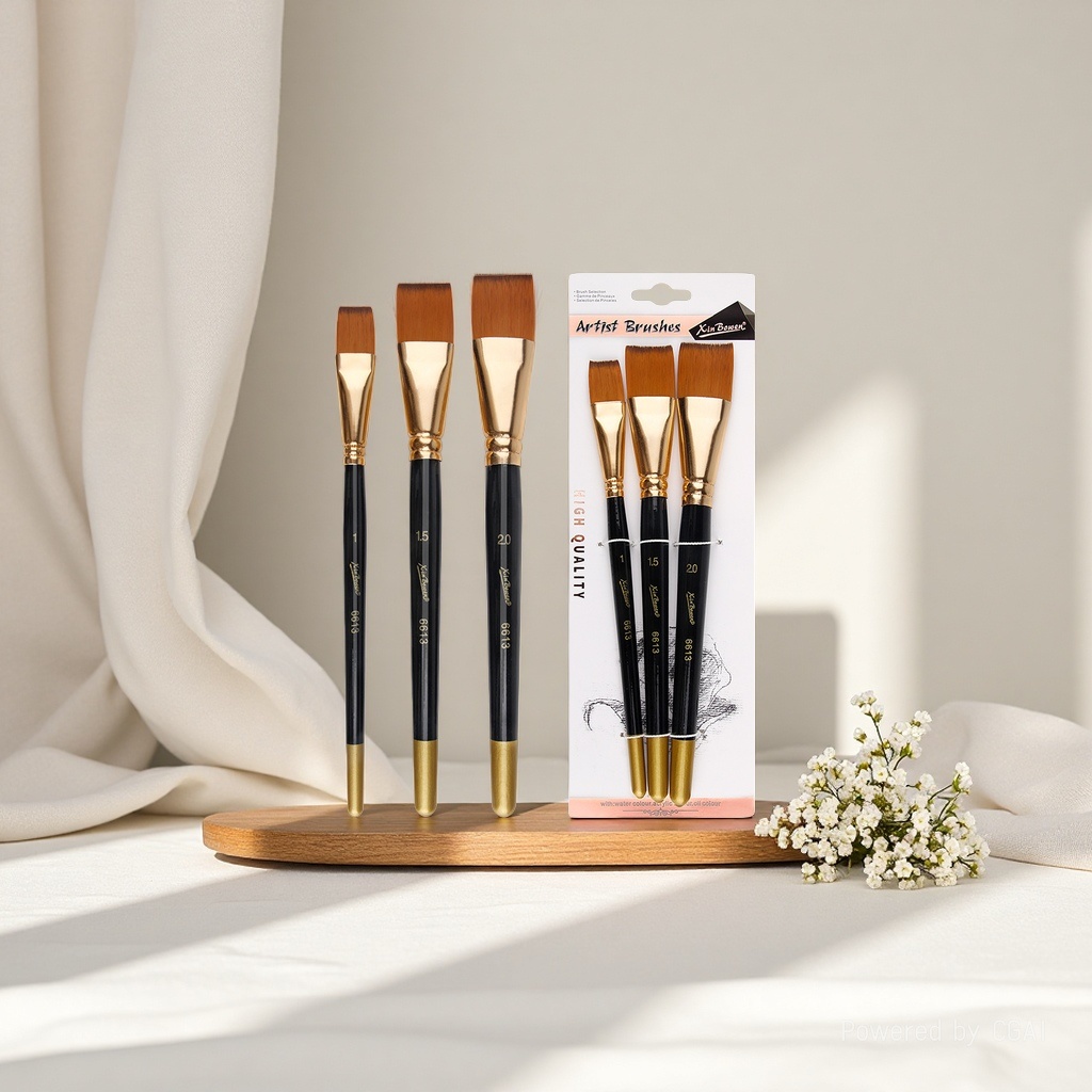 Cross-border oil painting brush set of 3 short rods, nylon bristle art painting watercolor board brush, student acrylic painting brush, black rod