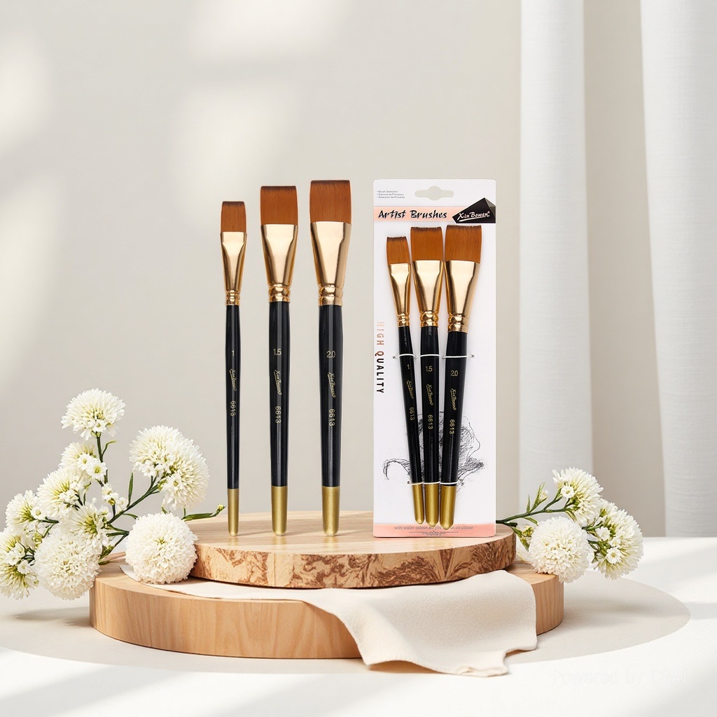 Cross-border oil painting brush set of 3 short rods, nylon bristle art painting watercolor board brush, student acrylic painting brush, black rod Application Scenario